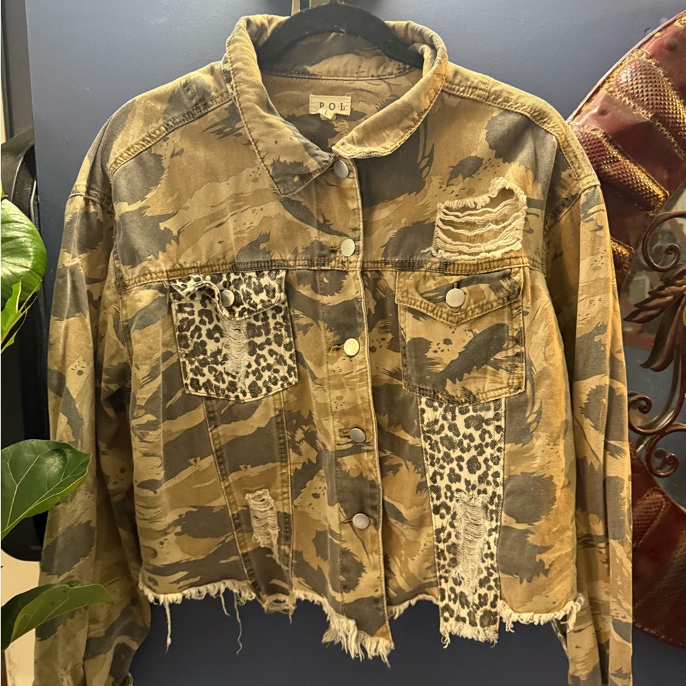 POL Women's Tan Camouflage Jacket with Leopard Details